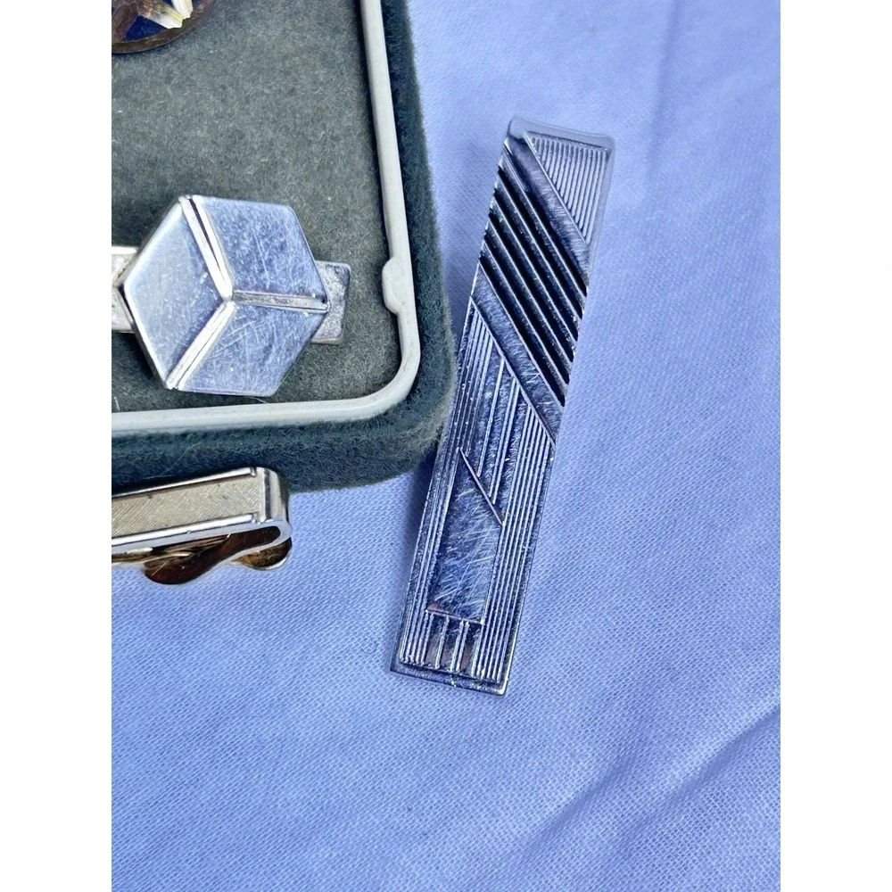 Vtg Cufflinks And Tie Bars Lot Gold And Silver Tone x9
